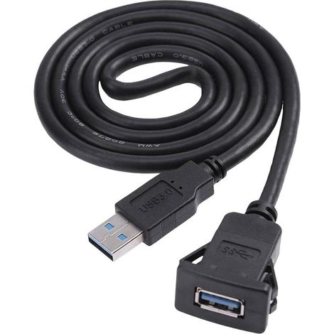 Cable USB 3.0 A Mâle à A Femelle - Montage Encastré Tableau De Bord - Pour Voiture Camion Bateau Moto - 1 m (1/5)