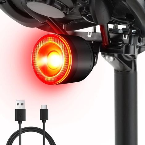 Luz para bicicleta - Luz trasera - Luz inteligente para bicicleta - Encendido automático al detectar el freno - Carga USB - Resistente al agua IP65 - Ángulo ajustable de 220° (1/5)