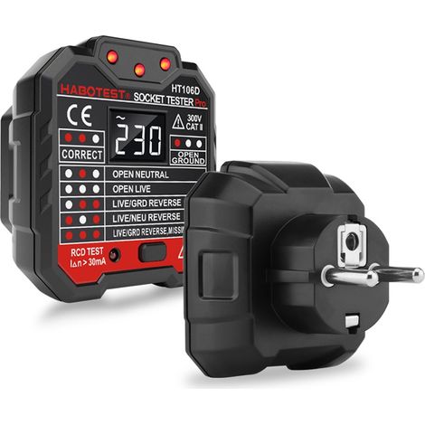 Testeur de Prise électrique,HT106 Testeur de Prise électriqueOutil Multifonctionnel de v¨rificateur de d¨Faut de Secteur d'appareil de contrLe ¨lectrique de Prise ¨lectrique HT106D/HT106 (1/5)