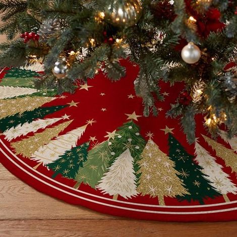 Cette robe rouge de 122 cm, ornée d'étoiles scintillantes et d'un motif de sapin de Noël, est parfaite pour les décorations de Noël et les fêtes de fi (1/4)