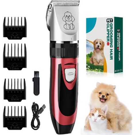 Tondeuse électrique pour animaux de compagnie avec tête en céramique améliorée - Rouge (1/5)