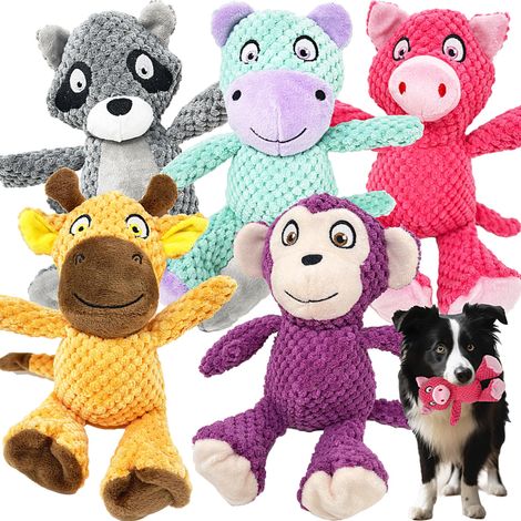Lot de 5 jouets couineurs pour chien solides presque indestructibles, avec doublure supplémentaire pour un jeu plus long (races moyennes à grandes, jouet à carreaux pour mâcheurs agressifs)