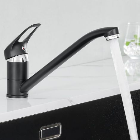 Mitigeur de Cuisine Noir en Laiton - Rotatif à 360° - Robinet Cuisine Créatif avec Barboteur démontable pour Évier contre Fenêtre (1/5)