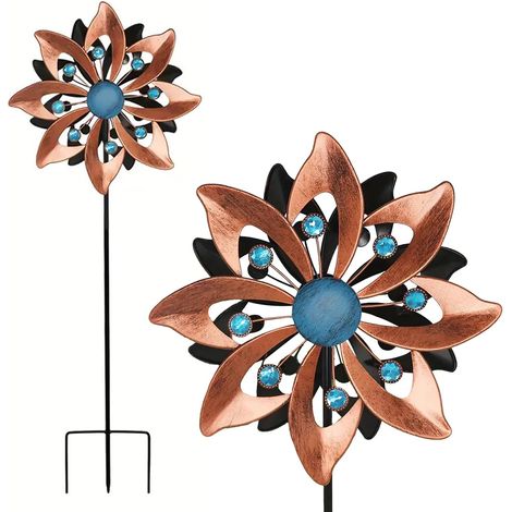 Carillon éolien de jardin - 145 cm - Couleur laiton - En métal - Moulin à vent cinétique 3D - Pour terrasse, pelouse et décoration de jardin (1/5)
