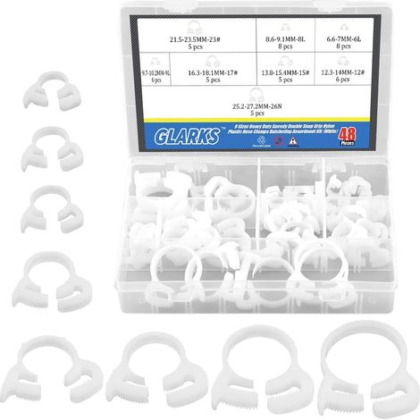Lot de 48 colliers de serrage à cliquet robustes en nylon blanc de 8 tailles, 6,6 à 27,2 mm, assortiment de colliers de serrage à cliquet (blanc, 48 pièces) (1/5)