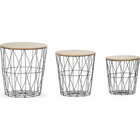 Set de 3 mesas auxiliares modernas apilables 40 x 40 x 40 cm espacio de almacenamiento práctico de metal negro 130010325 (1/5)