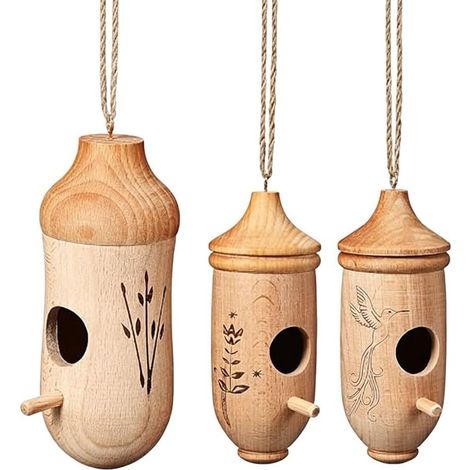 Lot de 3 nichoirs en bois de hêtre pour petits oiseaux sauvages, décoration de jardin, abri extérieur à suspendre 12 cm (1/5)