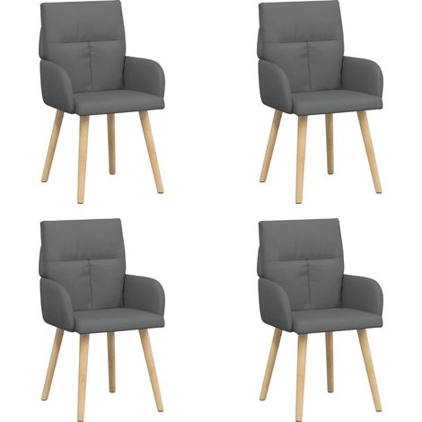 Chaises de salle à manger avec accoudoirs tissu et pieds bois massif gris foncé lot de 4 (1/5)