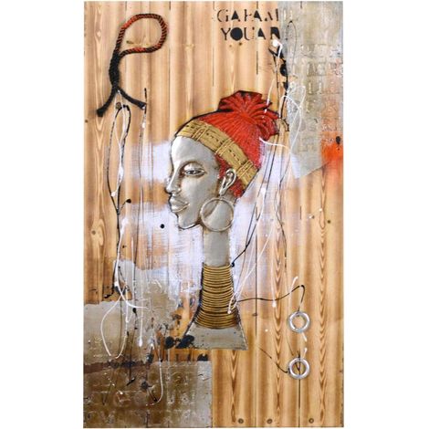 Quadro in legno donna africana con corda  cm60x90x0,5
