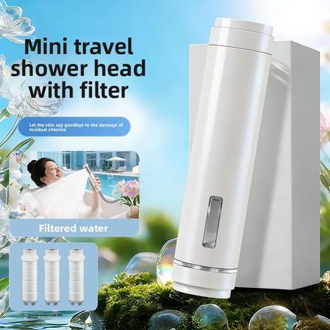 (Blanc) Pommeau de douche portable rétractable avec filtre, idéal pour les voyages et les hôtels. (1/5)