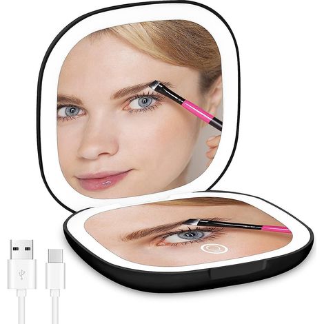 Miroir de maquillage de poche rechargeable à LED à intensité variable avec grossissement pour filles et femmes (1/5)