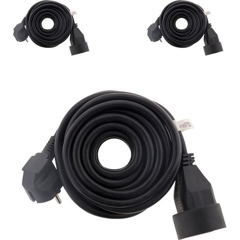 Lot de 3 prolongateurs 16A 2P+T HO5VV-F 3G1,5mm² - Noir 5m -