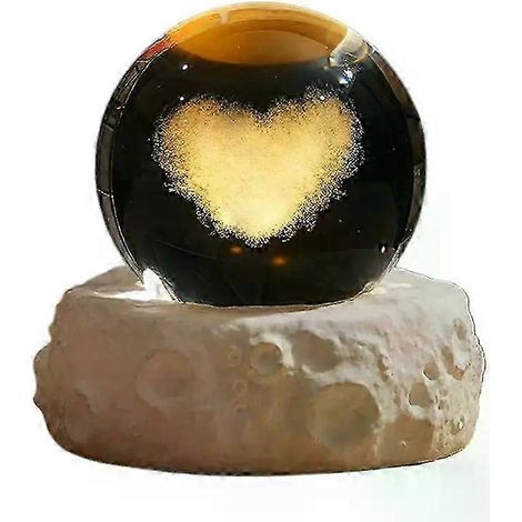 Veilleuse boule de cristal gravée au laser, cadeau d'anniversaire, socle en bois, décoration de bureau avec sphère en verre et port USB (1/4)