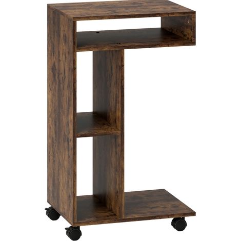 Table d'appoint en forme de C avec roulettes, 3 étagères, 40 x 30 x 69 cm, couleur brun rustique (1/5)