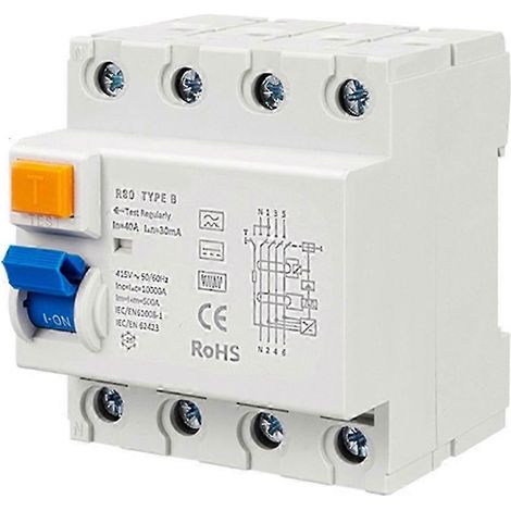 Interrupteur de détection de fuite R80 40A 30mA, disjoncteur différentiel de type B à 4 pôles, coupure immédiate en cas de défaut. (1/5)