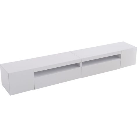 Mueble TV blanco 240x39x35cm con 4 puertas, LED, MDF, diseño moderno, estilo minimalista (1/5)
