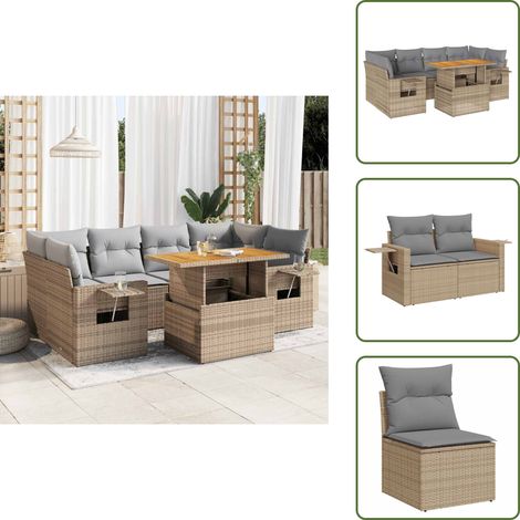 7-tlg. Garten-Sofagarnitur mit Kissen Beige Poly Rattan - Garten Sofagarnitur - Garten Sofagarnituren - Outdoor Sofagarnitur - Sofagarnitur Terrasse (1/5)