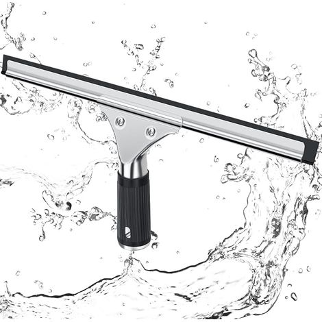 Professioneller Fensterabzieher, Edelstahl-Fensterabzieher mit 30 cm langem Abziehblatt, zum Reinigen und Trocknen von Glas, Fliesen und Fenstern, um alle Wasserspuren zu entfernen (Schwarz) (1/5)