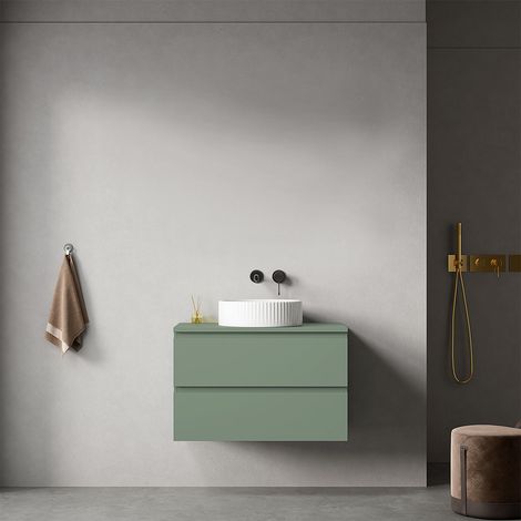 Mobile bagno sospeso 80 cm Verde Salvia per Lavabo d'appoggio Senza Specchio - Fiji Paint Top (1/4)