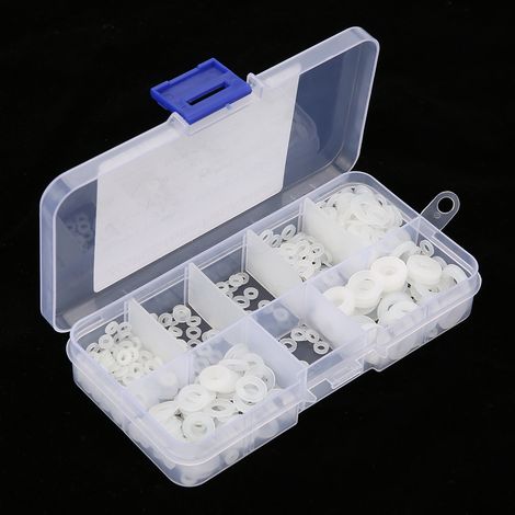 Kit de 500 rondelles plates en nylon M2-M6 avec boîte (blanches)