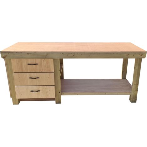 Wooden Eucalyptus top tool cabinet workbench with storage shelf (V.7) (H-90cm, D-70cm, L-180cm)