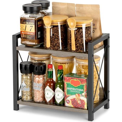 ANBOXIT Holz Gewürzregal 2 Tier Organizer - Küchenregal Arbeitsplatte Ecke Büro (1/5)