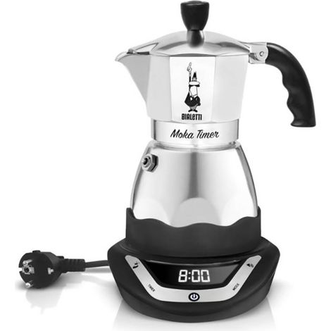 Cafetière italienne 6 tasses en aluminium – Type moka électrique – Capacité 0,3 L – Couvercle à charnière – Écran LED intégré – Bialetti