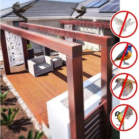 Dissuasore anti-piccioni in acciaio inox, 1 m, 4 file, per balcone, preassemblato, flessibile, per allontanare passeri, rondini, corvi e gatti. (1/5)