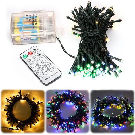 Guirlande lumineuse LED de 15m avec 150 LED, blanc chaud et multicolore, à piles, avec télécommande, minuterie, scintillement, intensité variable, étanche pour l'intérieur et l'extérieur (1/5)