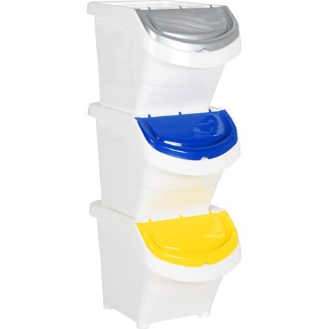 Stackable Waste Bins with Lids 3 pcs White PP 78 L vidaXL