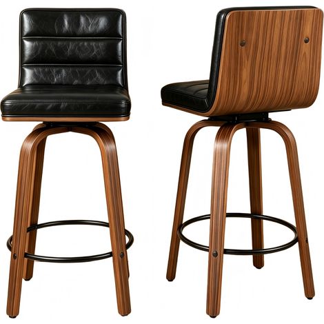 Tabouret de bar pivotant en cuir PU avec pieds en bois courbés pour cuisine et bar (1/5)
