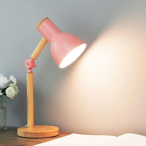 Lampe de table Lampe de lecture LED au design classique en bois, avec bras pivotants en bois, lampe de table E27, lampe d'étude, lampe de travail, lampe de chevet(rose) [Classe énergétique A++] (1/5)