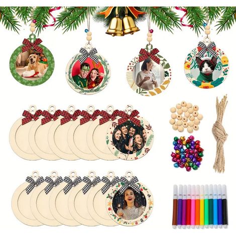 Cornici per palline di Natale in legno, ornamenti, decorazioni murali in legno fatte a mano, decorazioni per l'albero di Natale, ornamenti per cornici portafoto (1/2)