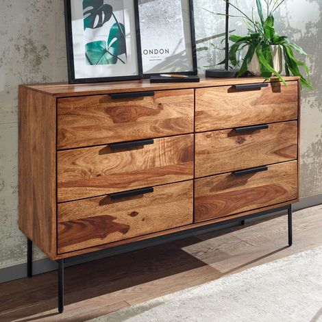 Commode 6 tiroirs 117x42x80 cm en bois de sheesham massif (1/5)