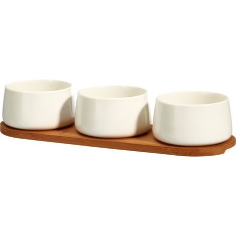 Porzellanschälchen für Dips APERIO, 3 x 200 ml, Bambustablett (1/3)