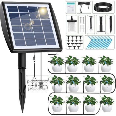 Solar-Bewässerungsset mit Timer, 15 m Schlauch, Bewässerungssystem, automatisches Bewässerungssystem, Solar-Tropfbewässerungssystem für Garten- und Balkonpflanzen