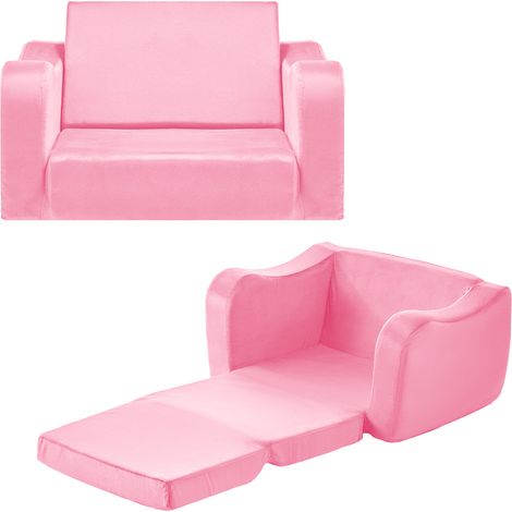 VEVOR Divano per Bambini, Sedia Pieghevole per Bambini con Braccioli, Spugna 28D e Pelo Corto, Trasformabile in Sdraio, Divano per Gioco Divertenti o per Rilassarsi Comodamente, M, Rosa