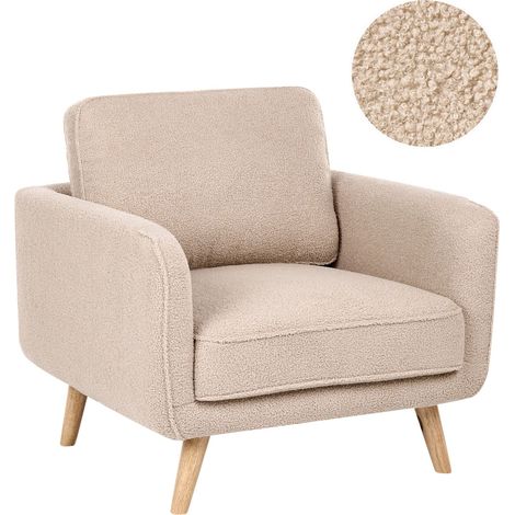 Armchair Beige Boucle Oak Wood Legs Accent Chair Traditional Style Living Room KILJA (1/5)