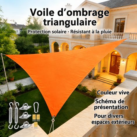 Voile d'ombrage orange triangle à bords incurvés 420D 3 × 4 × 5 m avec accessoires de quincaillerie, 36 × 28 × 8 cm, 1,25 kg – Livraison gratuite (1/5)