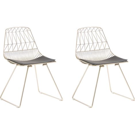 Conjunto de 2 sillas de comedor metal dorado asiento piel sintética negra respaldo geométrico industrial Harlan