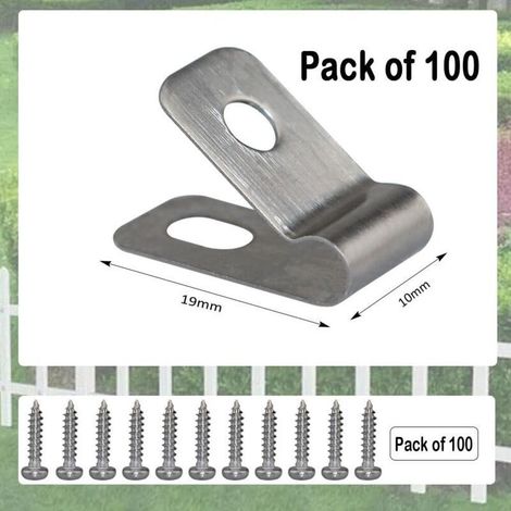 Ecleanfy - Pinces De Fixation Pour Clôture Clips De Fixation Pour Grillage Cloture Clips De Fil En Acier Inoxydable Avec Vis Colliers De Serrage Pour Clôture En Bois, Vinyle Ou Métal (200 Pièces) (1/5)