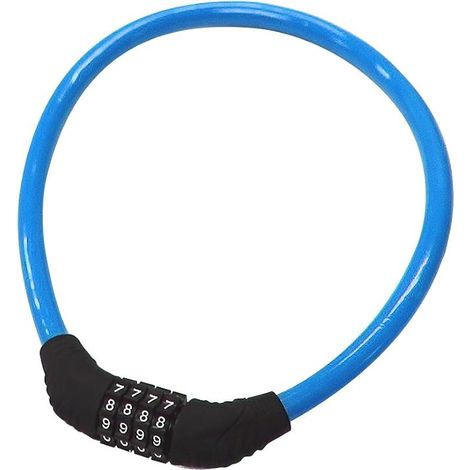 Lucchetto ad anello in pelle blu per bicicletta, con combinazione a 4 cifre resettabile e cavo di sicurezza, adatto per biciclette, dimensioni: 60 cm x 1,35 cm. (1/5)