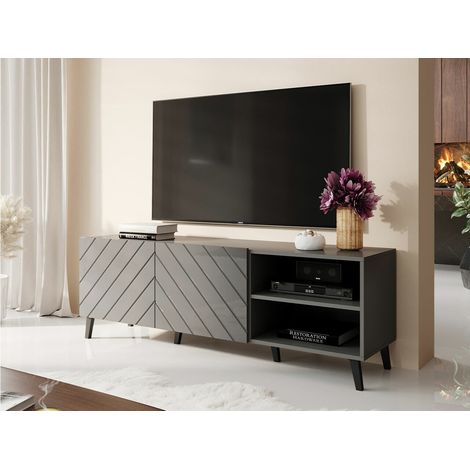 Meuble TV 150x52x42 cm Graphite ABI meuble Hi-fi luxueux sideboeard sur pied (1/2)