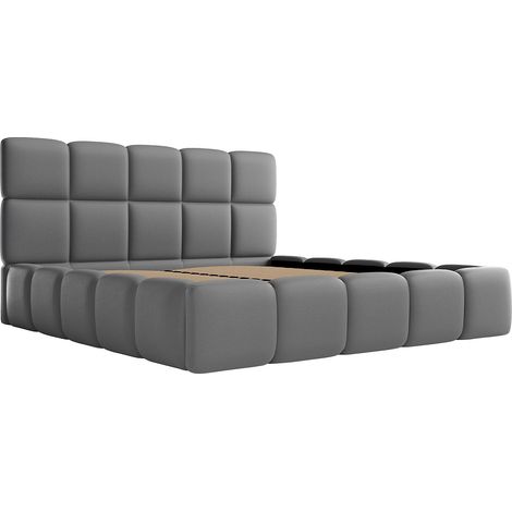 Letto con contenitore 140 x 190 cm Tessuto effetto pelle Grigio - DAMADO (1/4)
