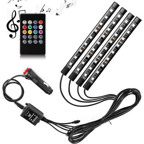 Seven-color LED car interior ambient lighting with voice control, 1 to 4 5050 9SMD LEDs for footwell lighting, very popular
