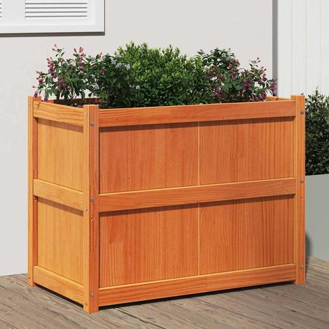 Jardinera exterior madera maciza pino marrón cera 90x50x70 cm (1/5)