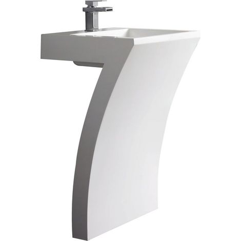 Milano Elswick Floorstanding 7 Shaped Bathroom Basin Sink with Full Pedestal - 580mm x 467mm