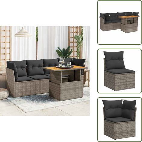 5-tlg. Garten-Sofagarnitur mit Kissen Grau Poly Rattan - Garten Sofagarnitur - Garten Sofagarnituren - Outdoor Sofagarnitur - Sofagarnitur Terrasse (1/5)