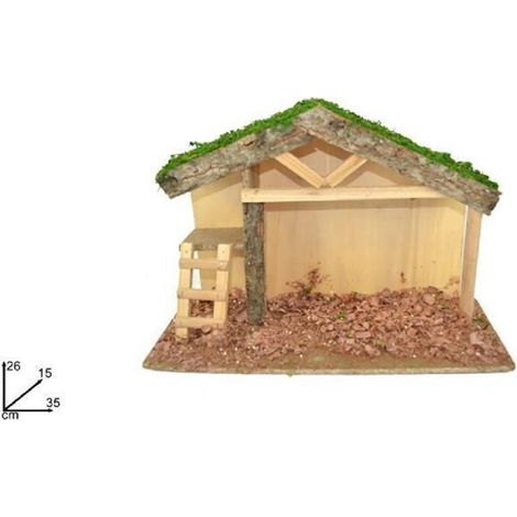 TrAdE Shop Traesio - Capanna Con Soppalco Scaletta Con Truciolo 35x26x15cm Presepe Decorazione Natale -