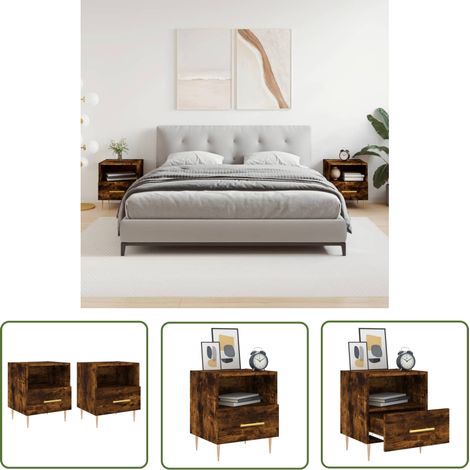 The Living Store Nachttische 2 Stk. Räuchereiche 40x35x47,5 cm Holzwerkstoff - Nachttische - Wohnzimmermöbel - Möbel - Holzmöbel - Rauchereiche (1/5)
